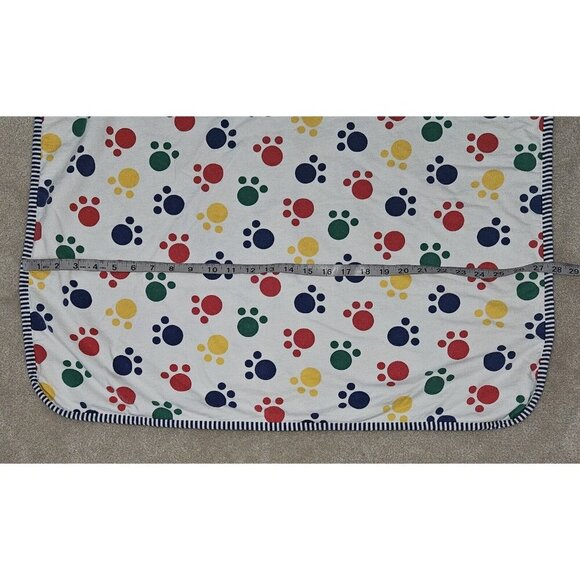 VTG GYMBOREE Reversible Baby Blanket Paw Prints Blue White Red Yellow Green READ - Picture 3 of 9